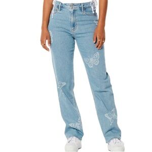 Hollister Ultra High Rise Dad‎ Jeans Size 1 Blue Butterflies